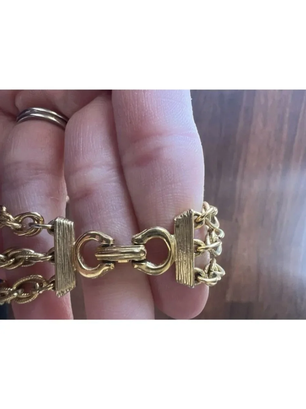 Vintage Gold Tone Rope Chain Necklace Crystal Rhinestone Station Layered